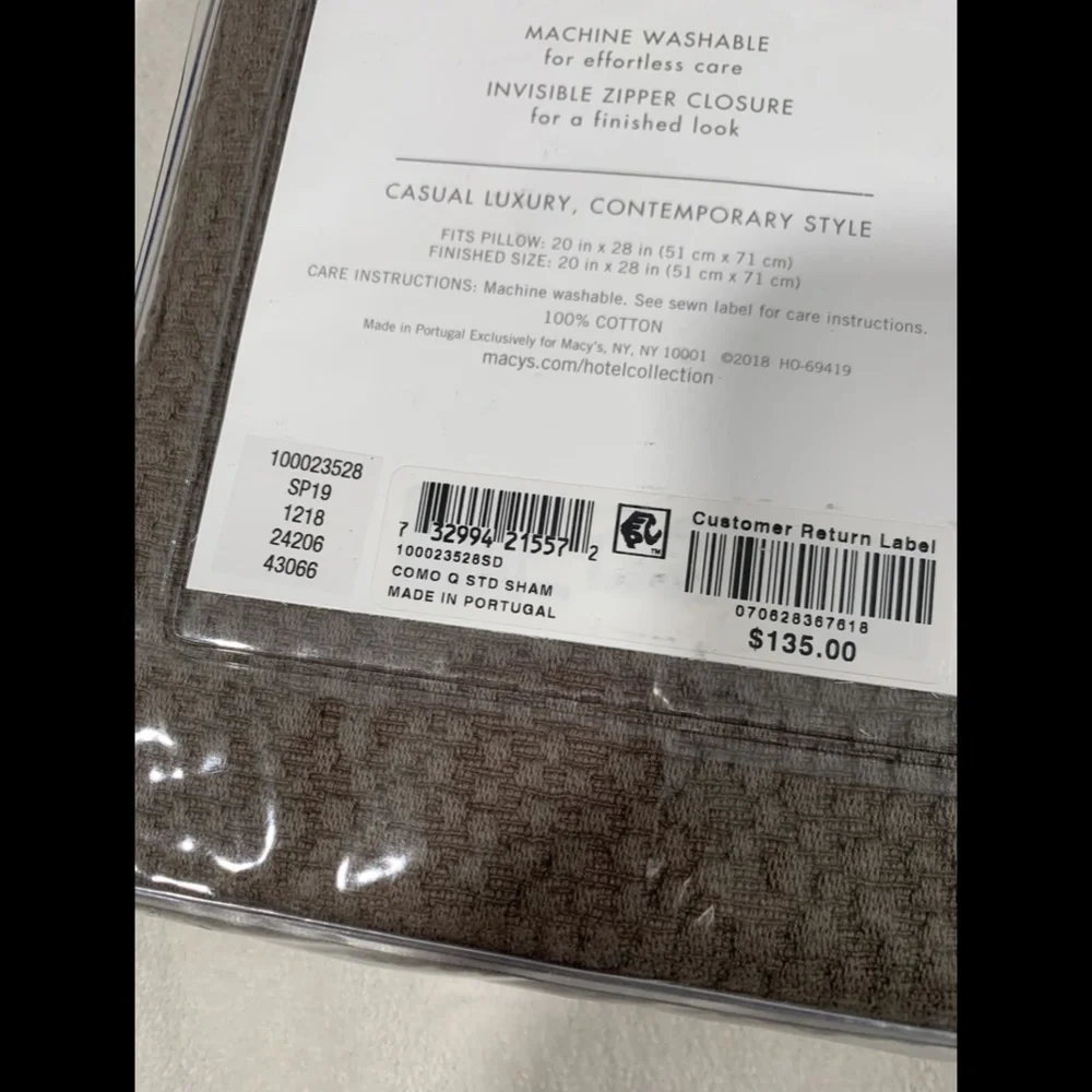 NIB Hotel Collection Como Quilted (1) Standard Sham‎ Pillow Case